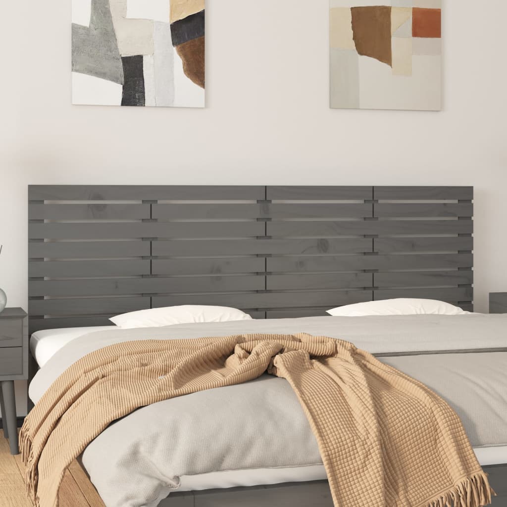 Tăblie de pat pentru perete, gri, 206x3x63 cm, lemn masiv pin - Lando