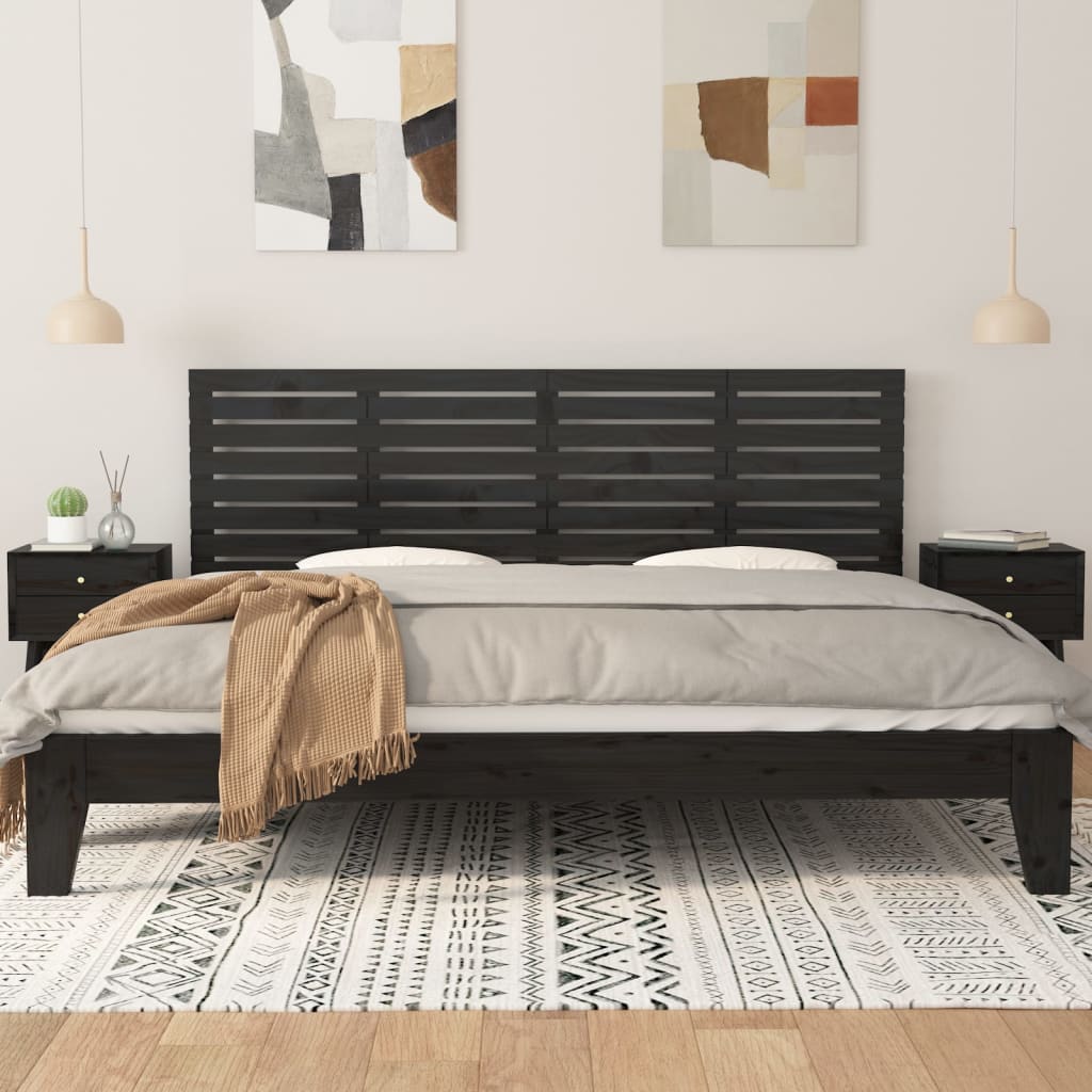 Tăblie de pat pentru perete, negru, 206x3x63 cm lemn masiv pin - Lando