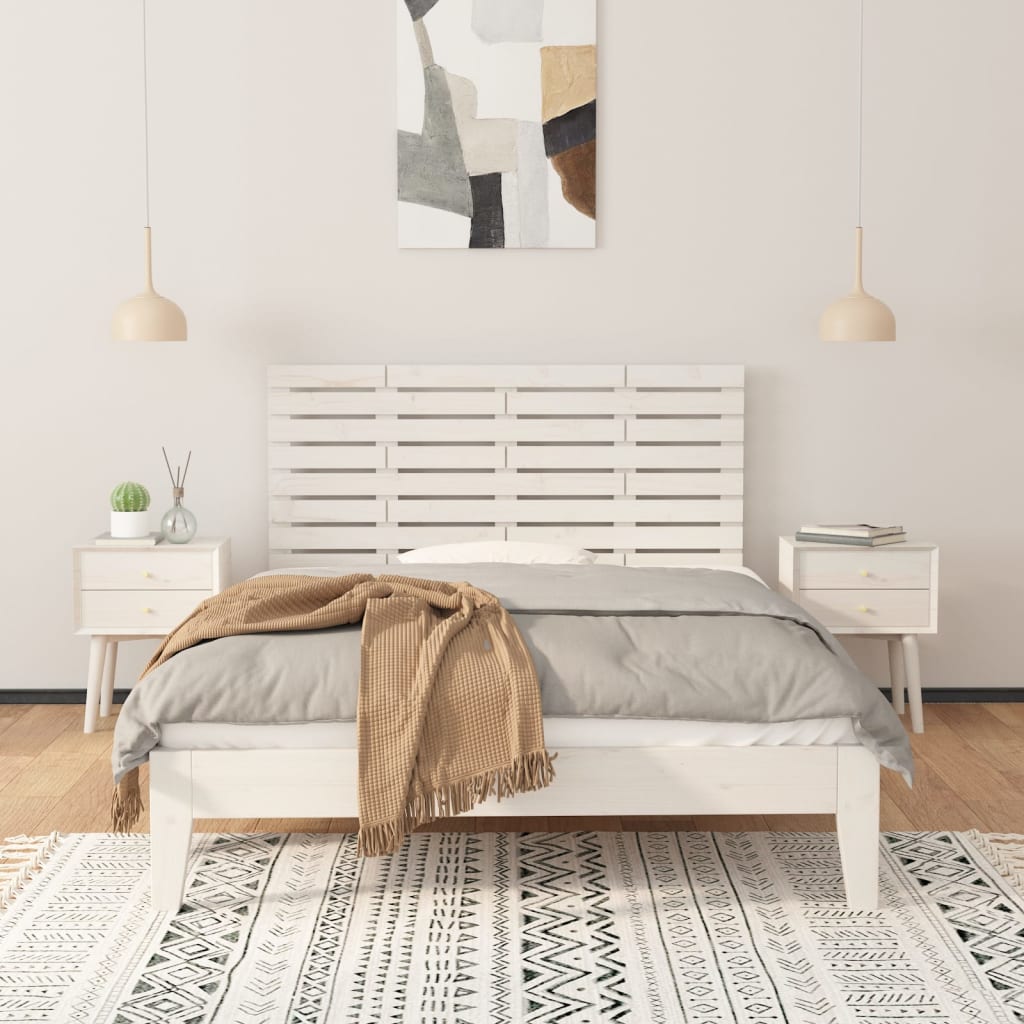 Tăblie de pat pentru perete, alb, 126x3x63 cm, lemn masiv pin - Lando