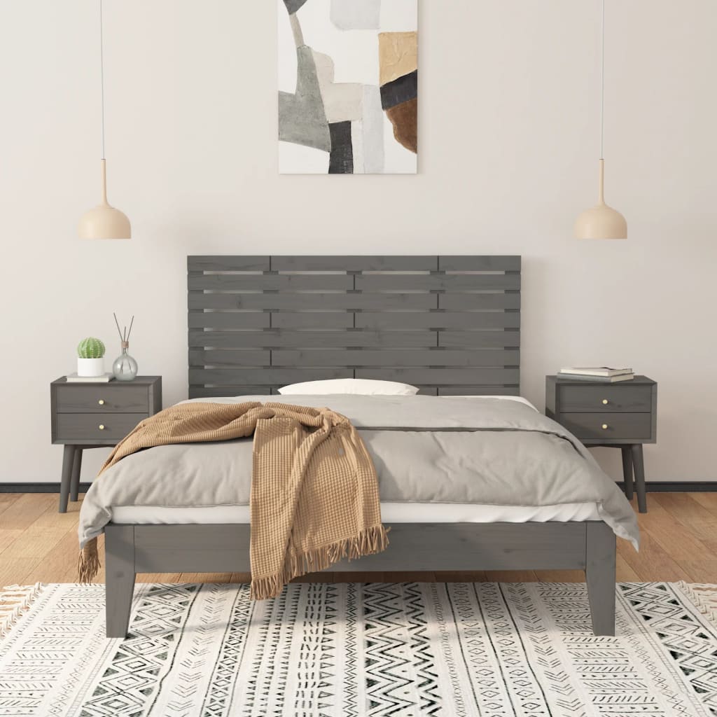Tăblie de pat pentru perete, gri, 126x3x63 cm, lemn masiv pin - Lando