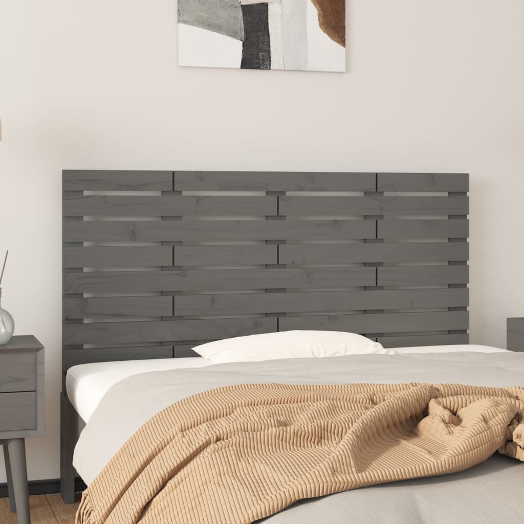Tăblie de pat pentru perete, gri, 126x3x63 cm, lemn masiv pin - Lando