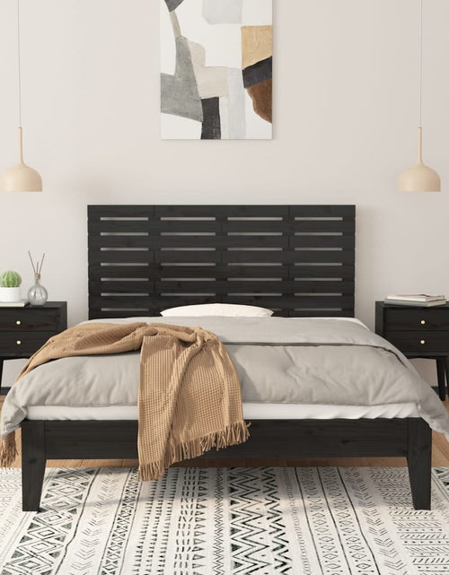 Загрузите изображение в средство просмотра галереи, Tăblie de pat pentru perete, negru, 126x3x63 cm, lemn masiv pin - Lando
