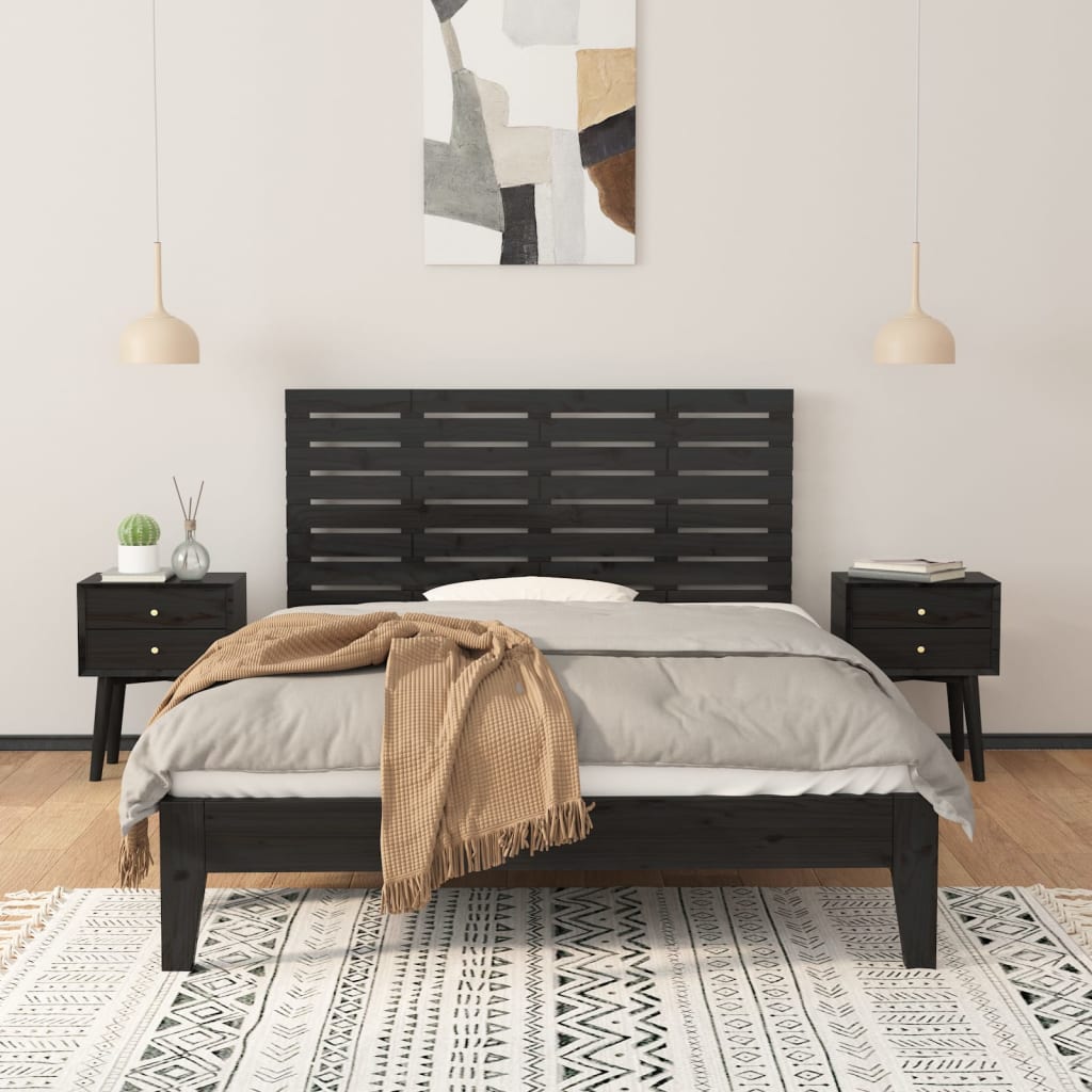 Tăblie de pat pentru perete, negru, 126x3x63 cm, lemn masiv pin - Lando