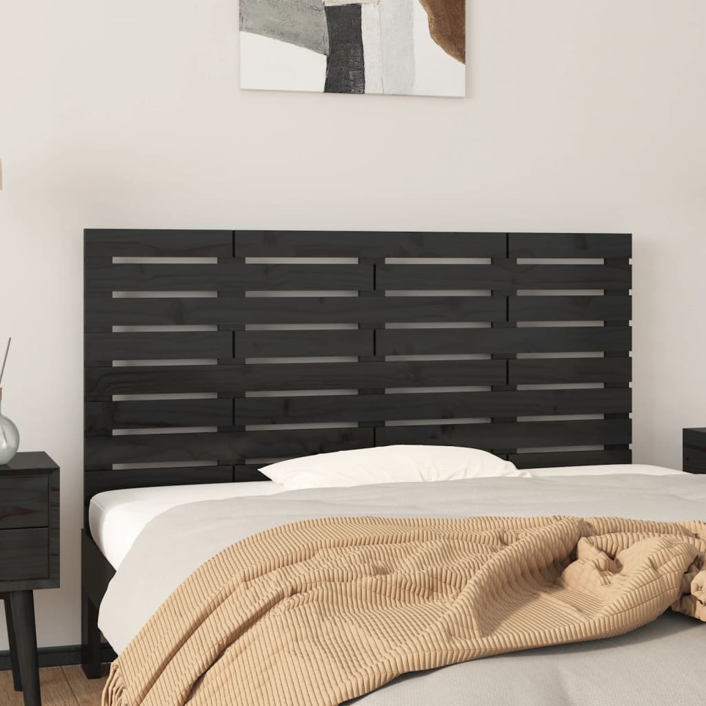 Tăblie de pat pentru perete, negru, 126x3x63 cm, lemn masiv pin - Lando