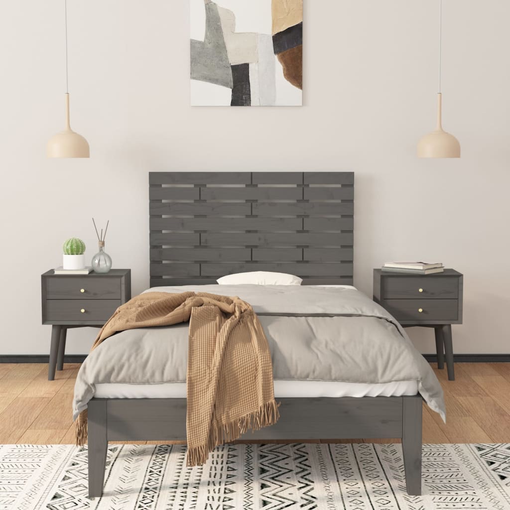 Tăblie de pat pentru perete, gri, 81x3x63 cm, lemn masiv pin - Lando