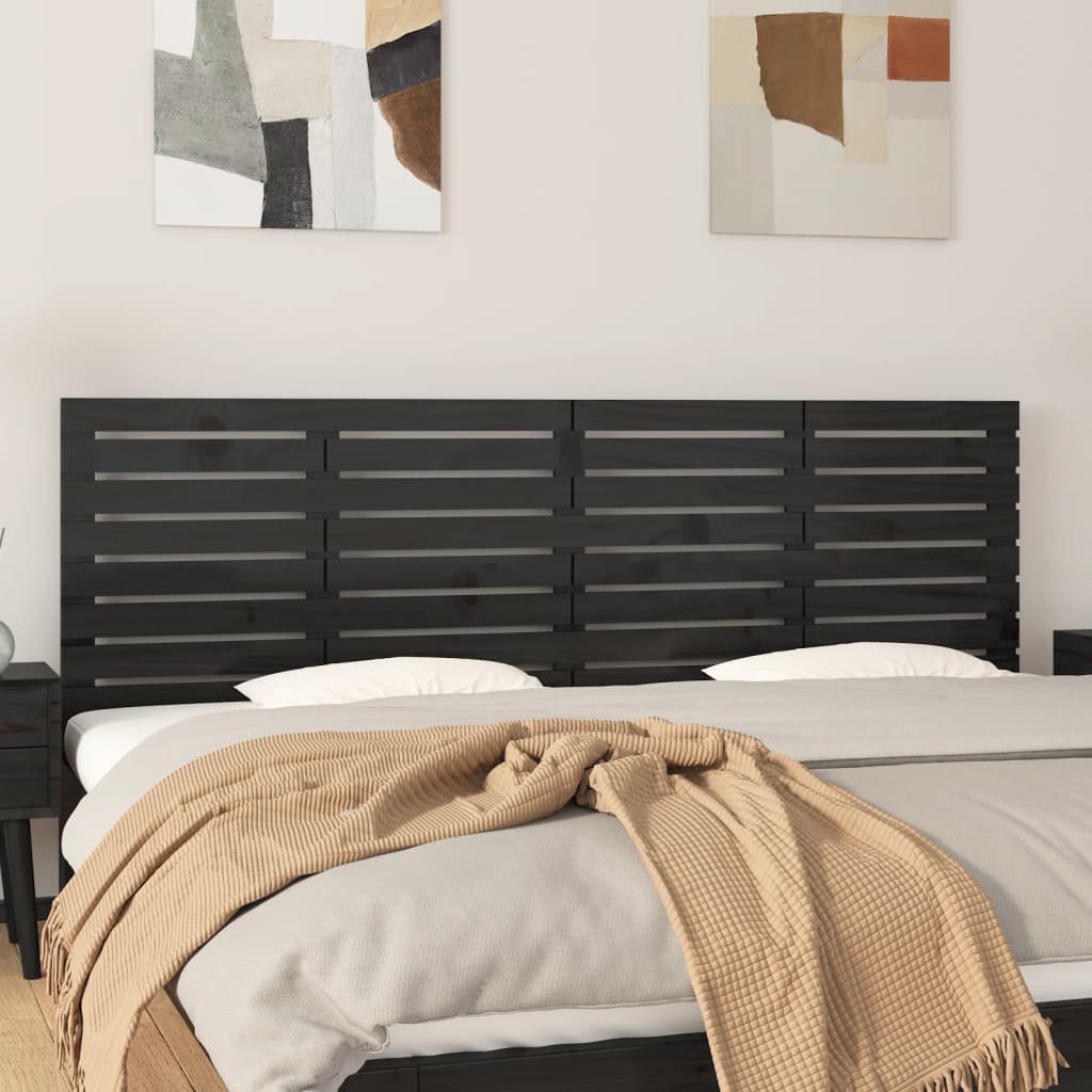 Tăblie de pat pentru perete, negru, 186x3x63 cm lemn masiv pin - Lando