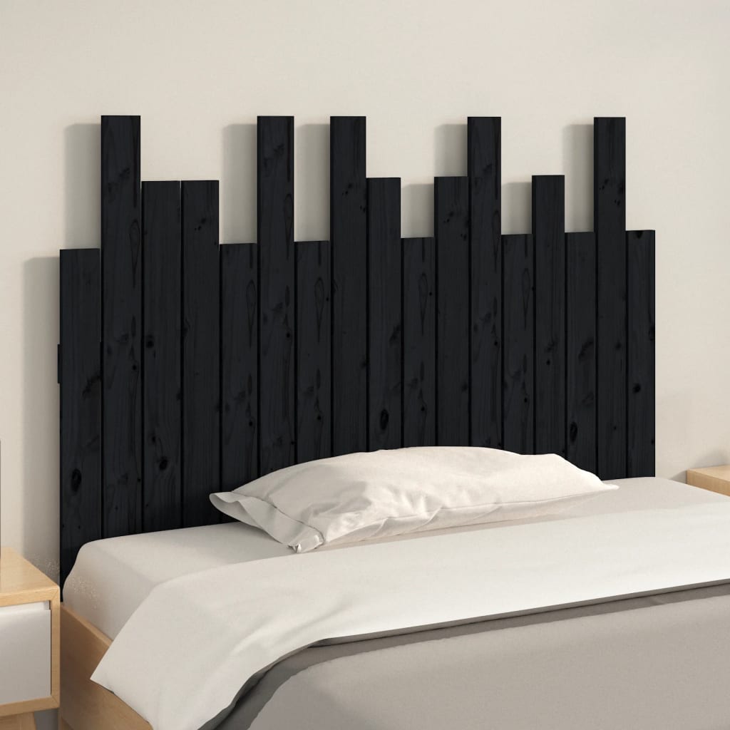 Tăblie de pat pentru perete, negru, 108x3x80 cm, lemn masiv pin - Lando