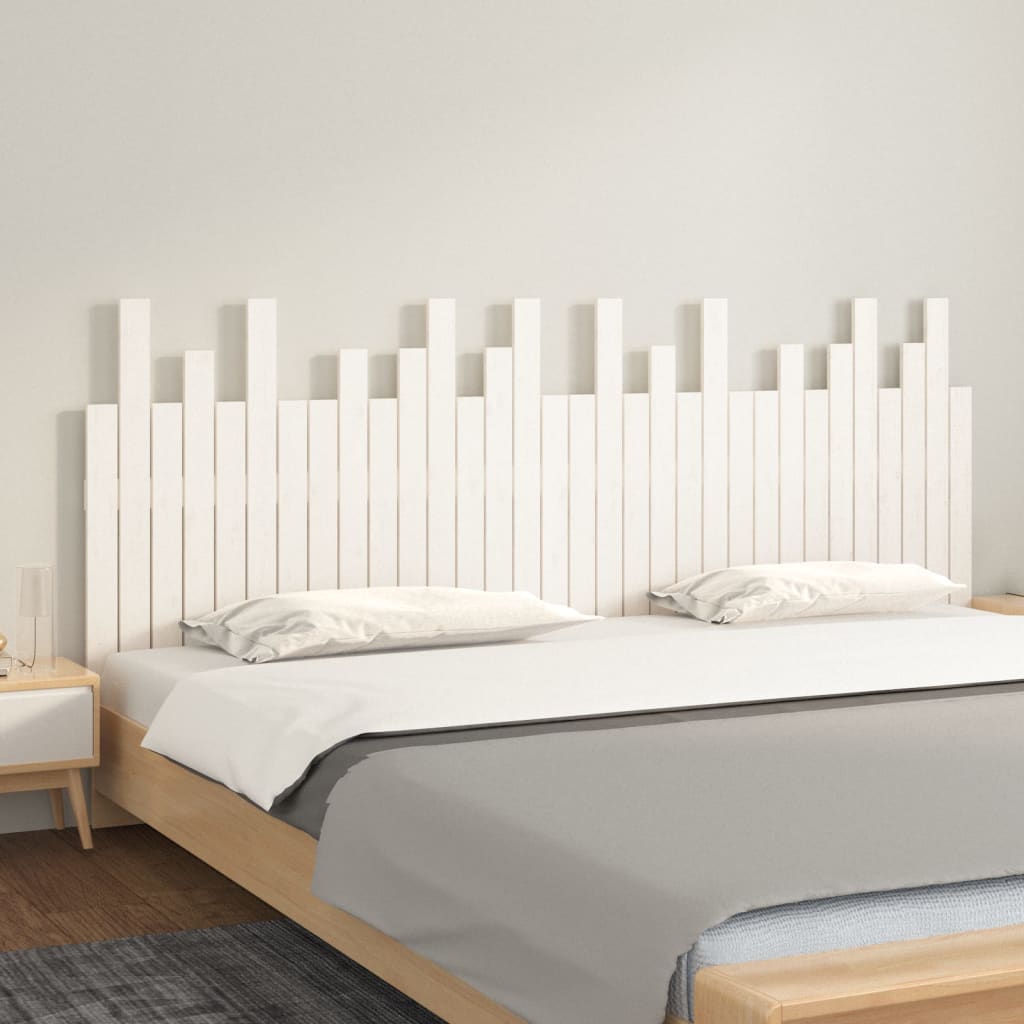 Tăblie de pat pentru perete, alb, 204x3x80 cm, lemn masiv pin - Lando