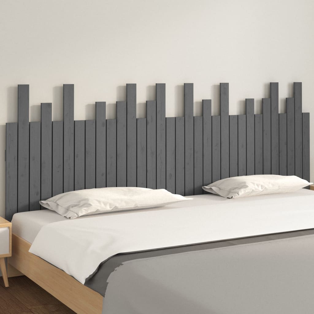 Tăblie de pat pentru perete, gri, 204x3x80 cm, lemn masiv pin - Lando
