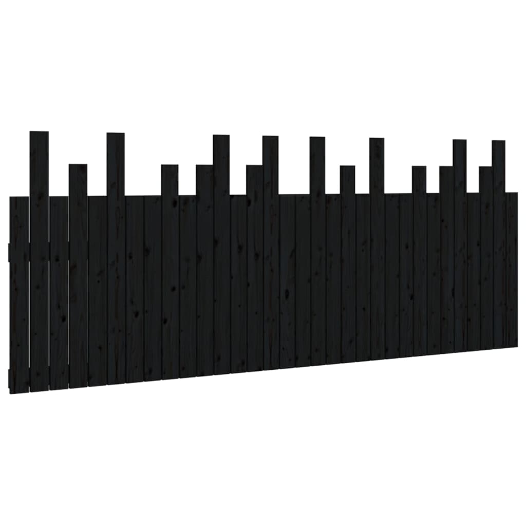 Tăblie de pat pentru perete, negru, 204x3x80 cm, lemn masiv pin - Lando
