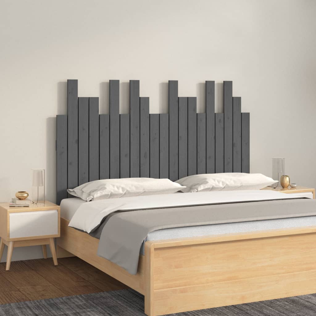 Tăblie de pat pentru perete, gri, 127,5x3x80 cm, lemn masiv pin - Lando