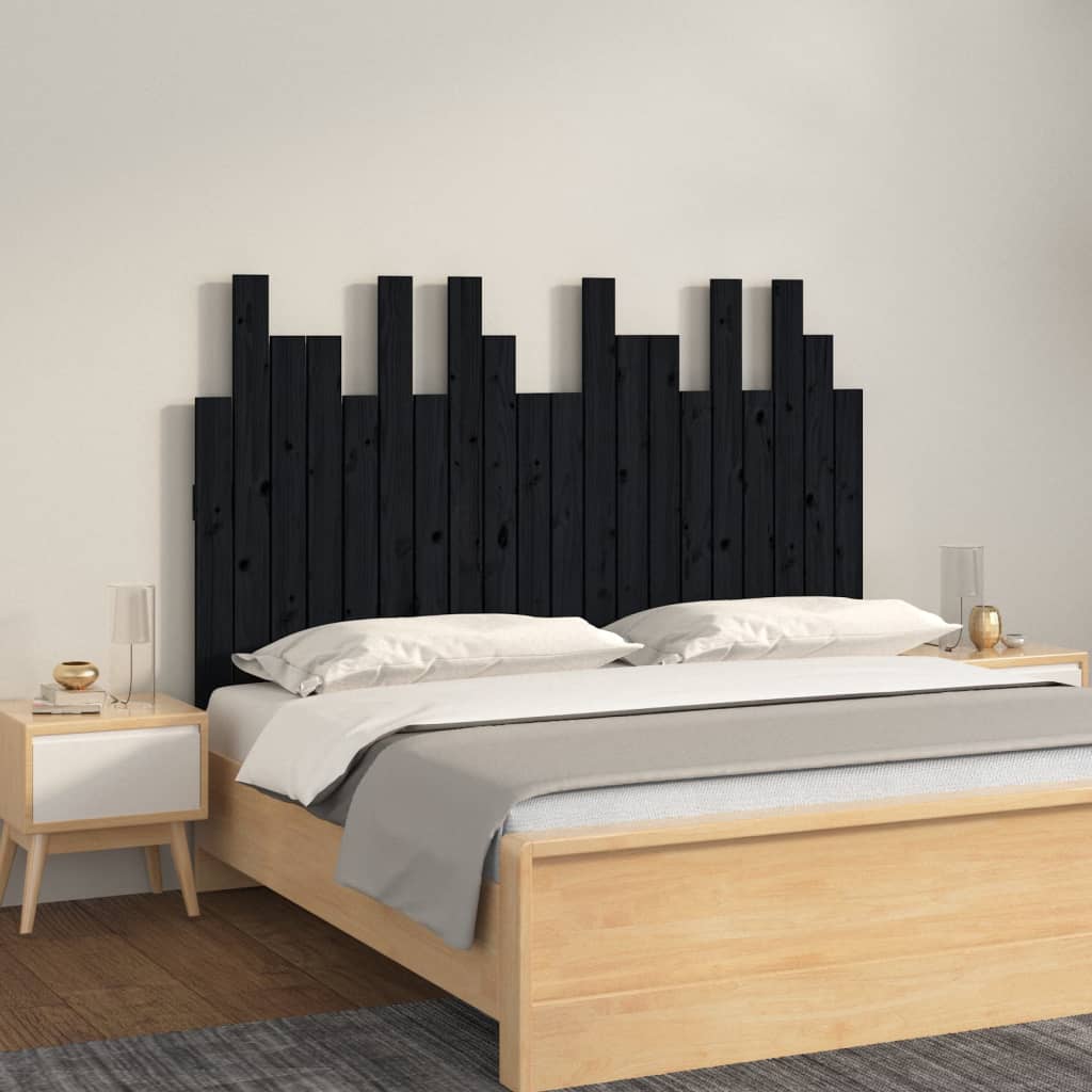 Tăblie de pat pentru perete, negru 127,5x3x80 cm lemn masiv pin - Lando