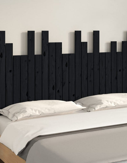 Загрузите изображение в средство просмотра галереи, Tăblie de pat pentru perete, negru 146,5x3x80 cm lemn masiv pin - Lando
