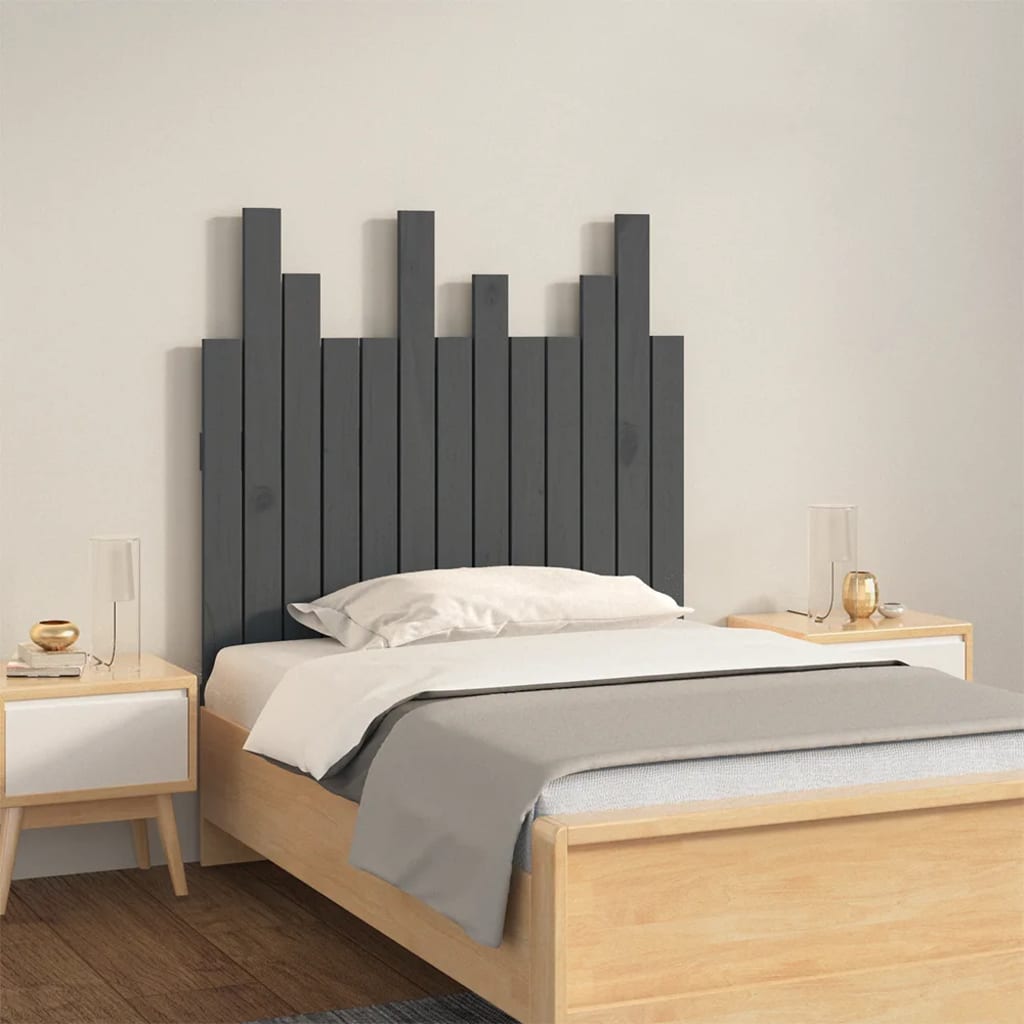 Tăblie de pat pentru perete, gri, 82,5x3x80 cm, lemn masiv pin - Lando