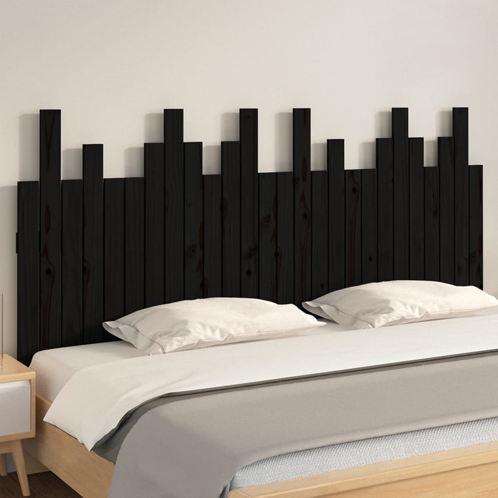 Tăblie de pat pentru perete, negru, 166x3x80 cm, lemn masiv pin - Lando