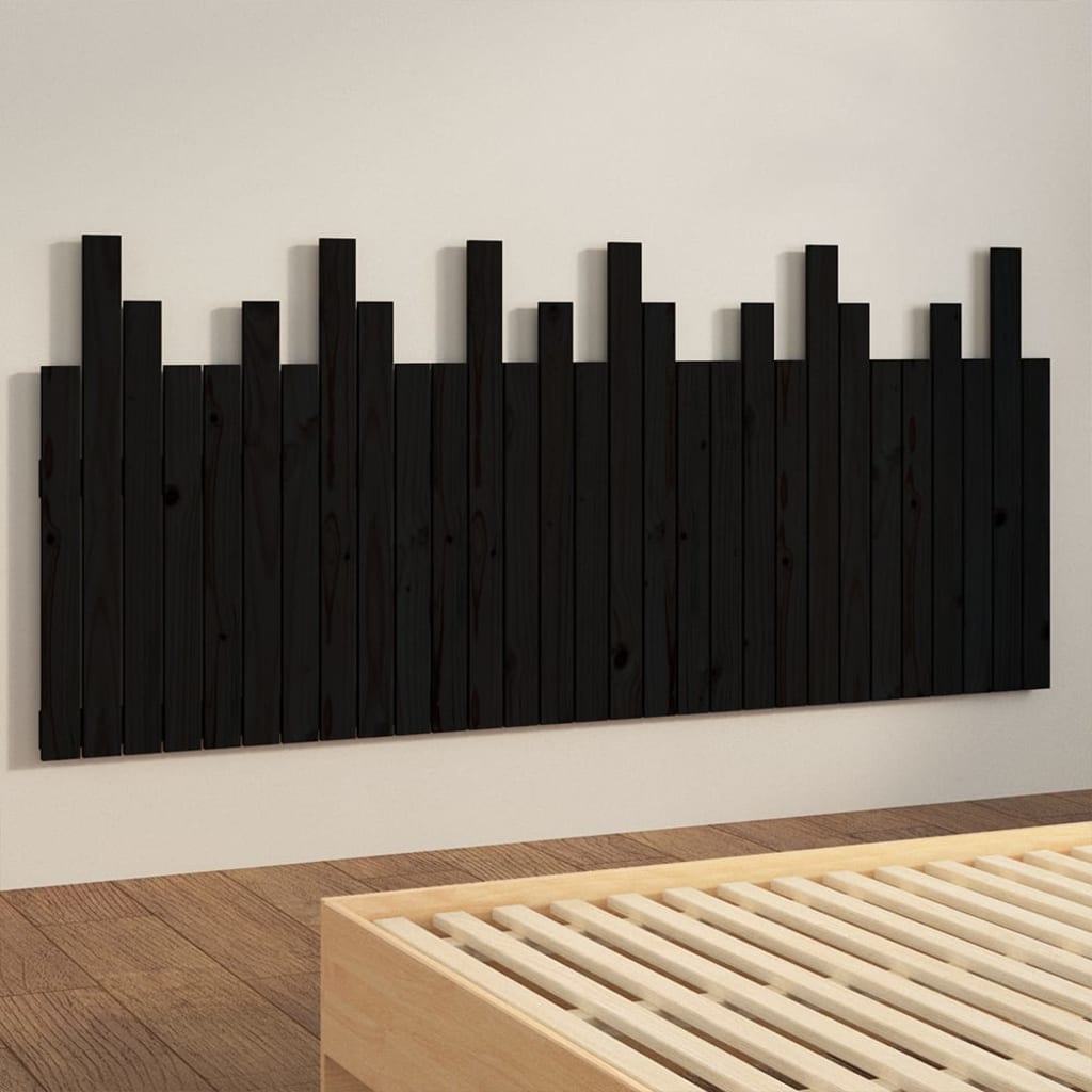 Tăblie de pat pentru perete, negru, 185x3x80 cm, lemn masiv pin - Lando