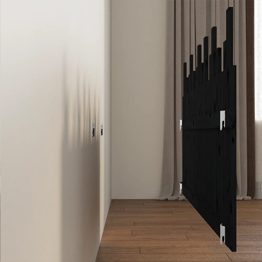 Tăblie de pat pentru perete, negru, 185x3x80 cm, lemn masiv pin - Lando