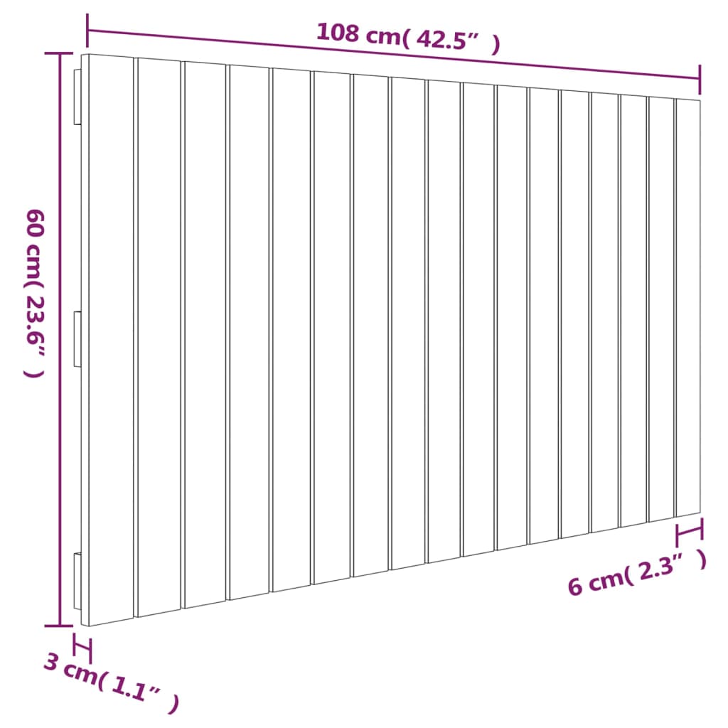 Tăblie de pat pentru perete, negru, 108x3x60 cm, lemn masiv pin - Lando