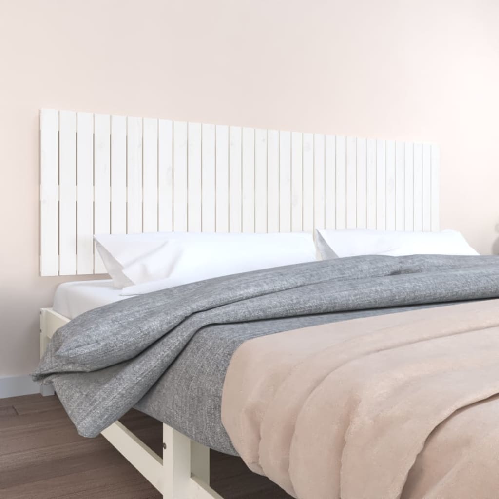Tăblie de pat pentru perete, alb, 204x3x60 cm, lemn masiv pin - Lando