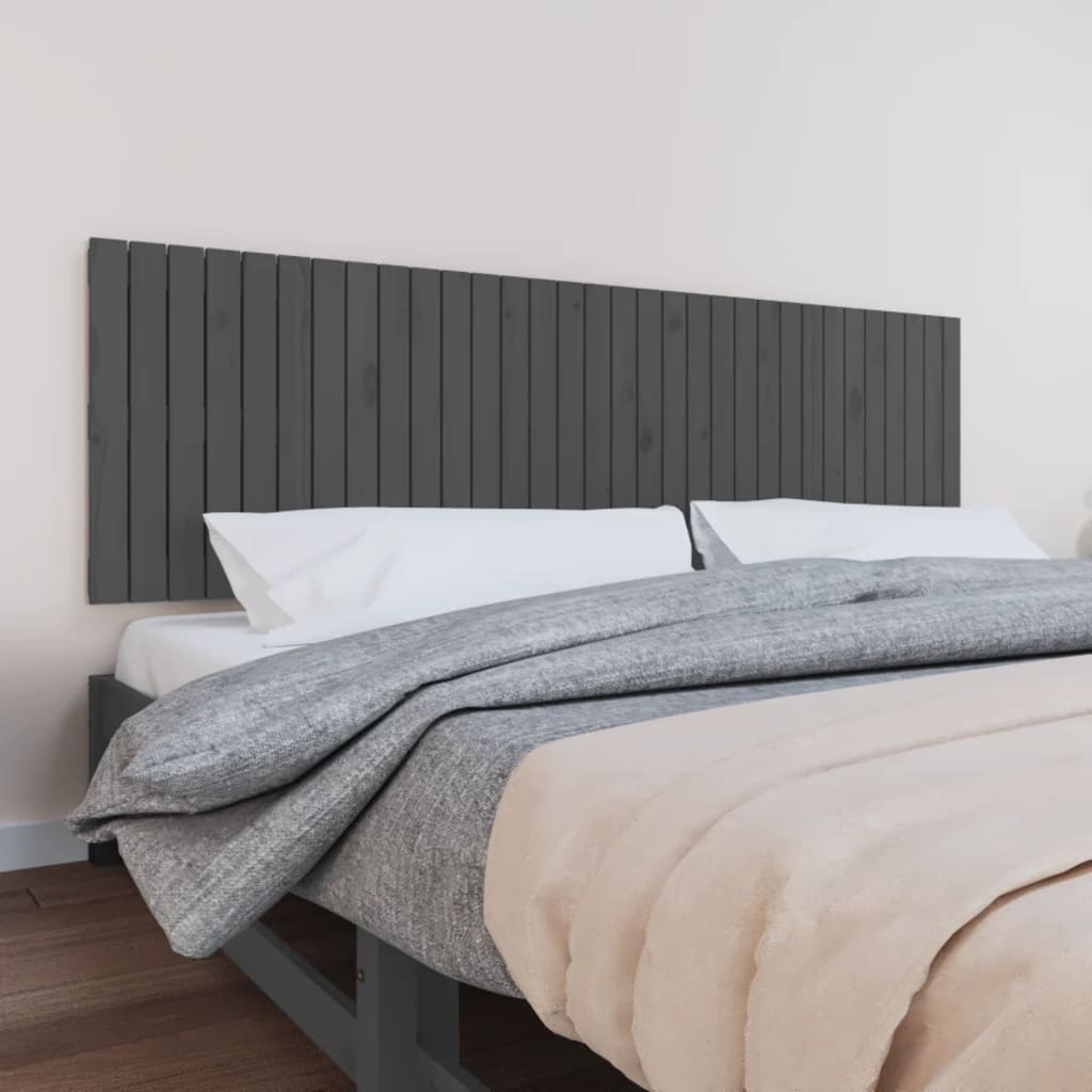 Tăblie de pat pentru perete, gri, 204x3x60 cm, lemn masiv pin - Lando