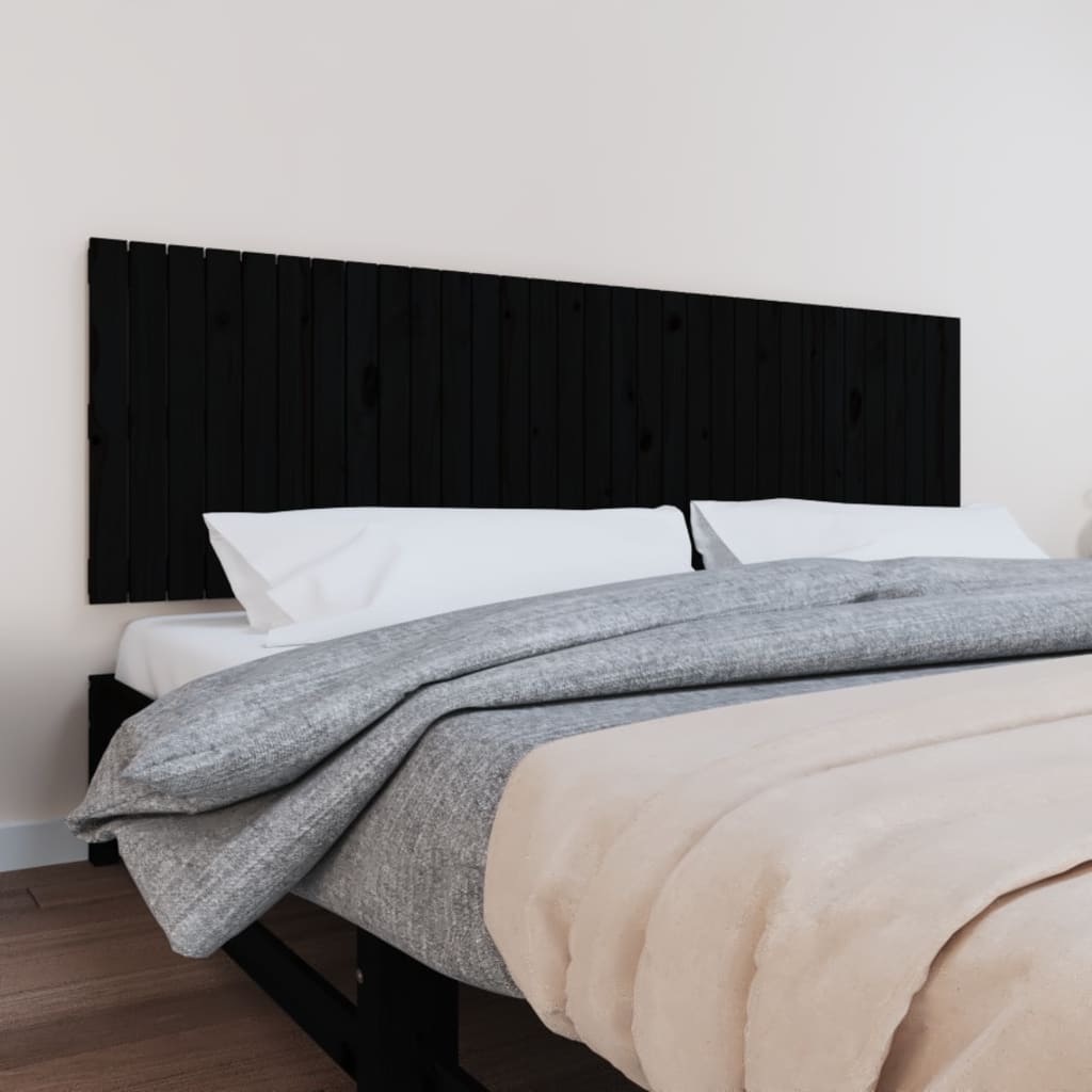 Tăblie de pat pentru perete, negru, 204x3x60 cm, lemn masiv pin - Lando