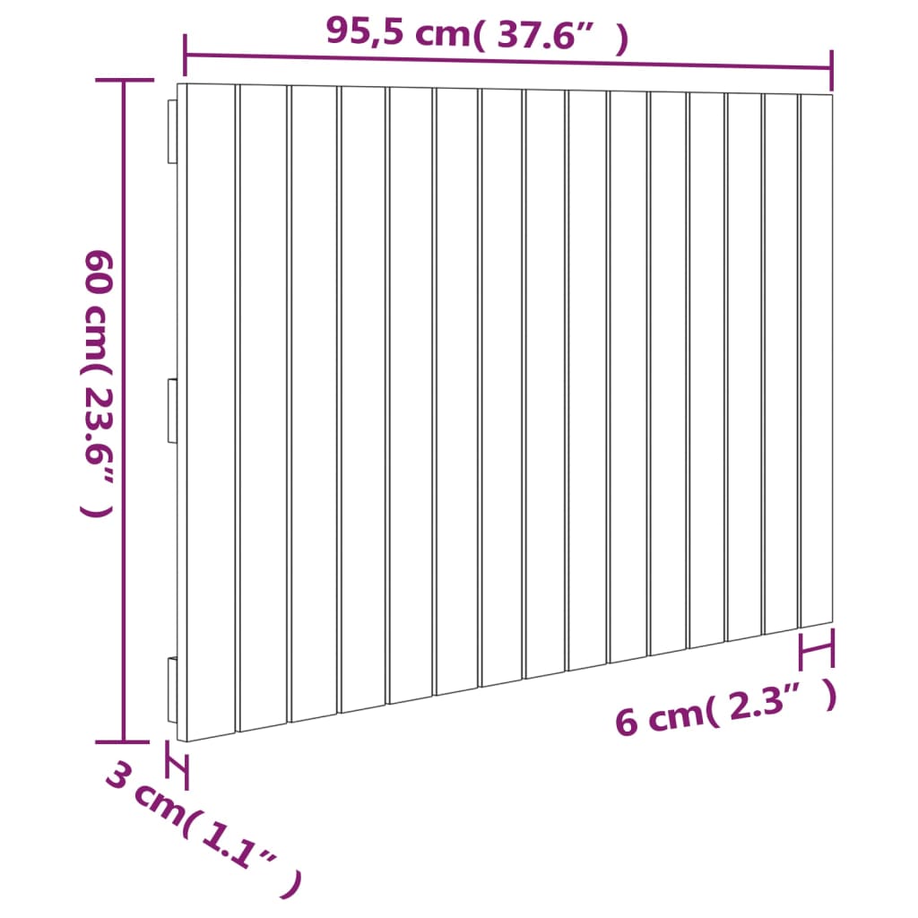 Tăblie de pat pentru perete, gri, 95,5x3x60 cm, lemn masiv pin - Lando