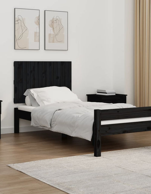 Încărcați imaginea în vizualizatorul Galerie, Tăblie de pat pentru perete, negru, 95,5x3x60cm, lemn masiv pin - Lando

