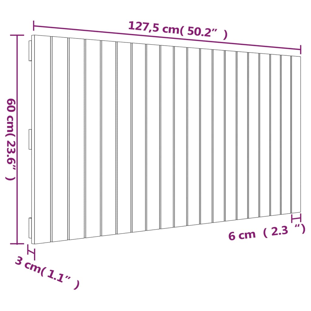 Tăblie de pat pentru perete, gri, 127,5x3x60 cm, lemn masiv pin - Lando