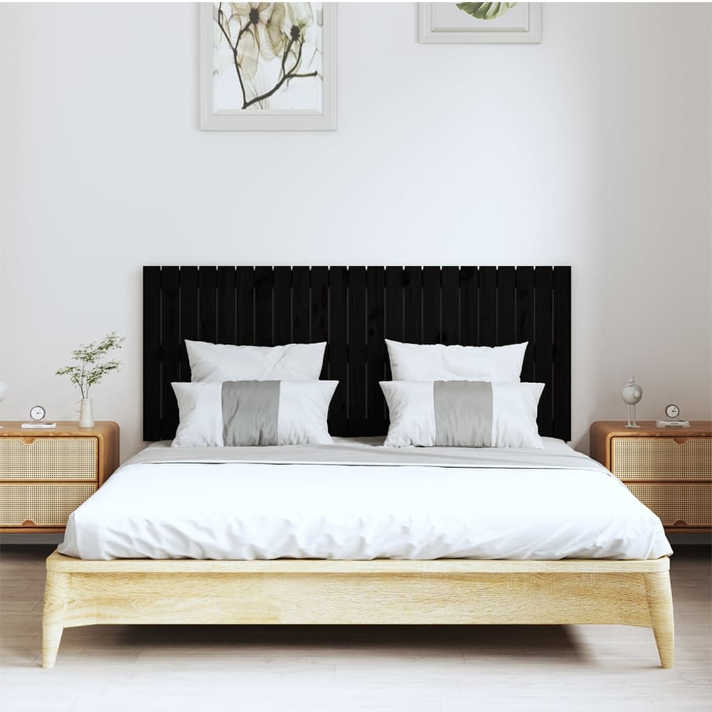 Tăblie de pat pentru perete, negru, 147x3x60 cm, lemn masiv pin - Lando