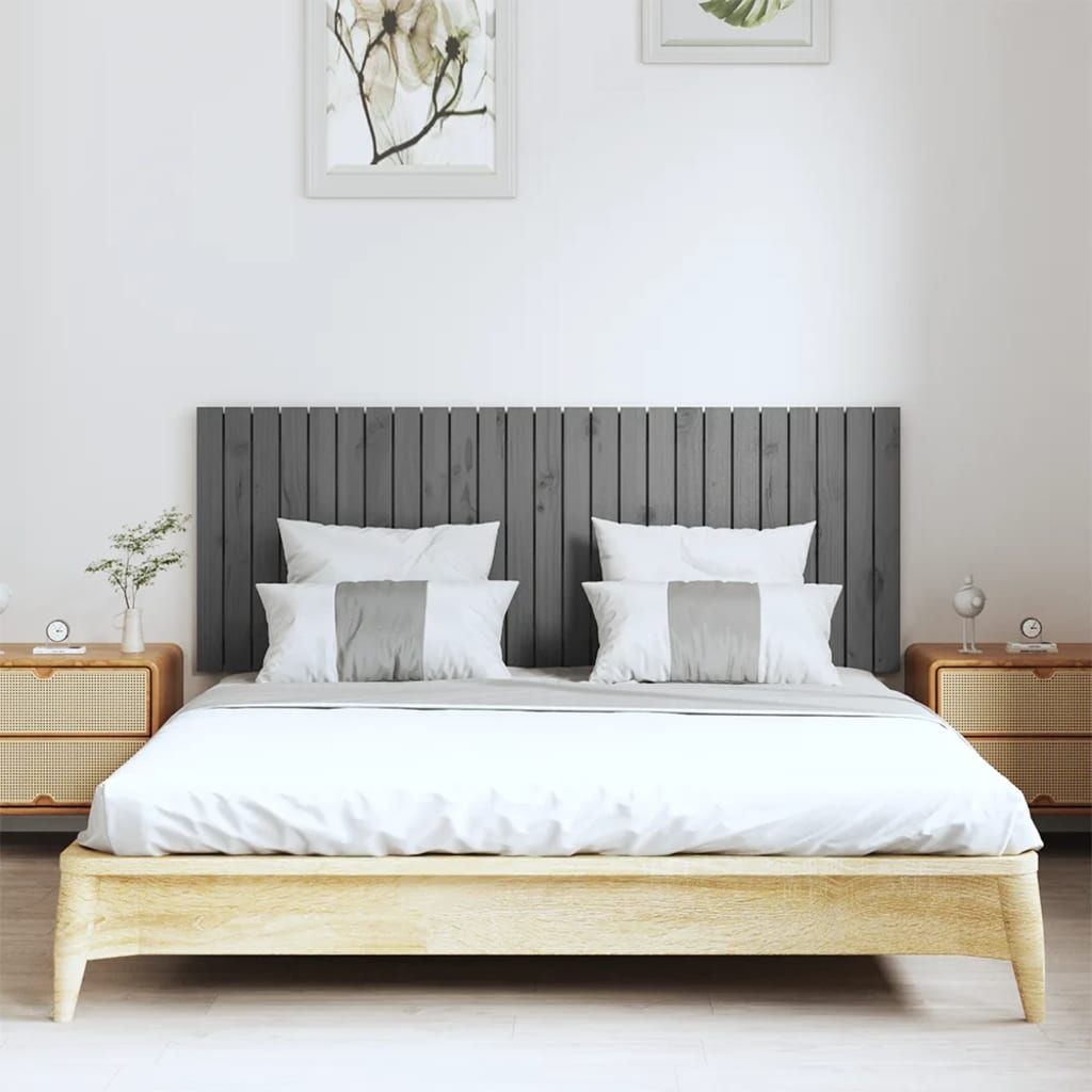 Tăblie de pat pentru perete, gri, 159,5x3x60 cm, lemn masiv pin - Lando
