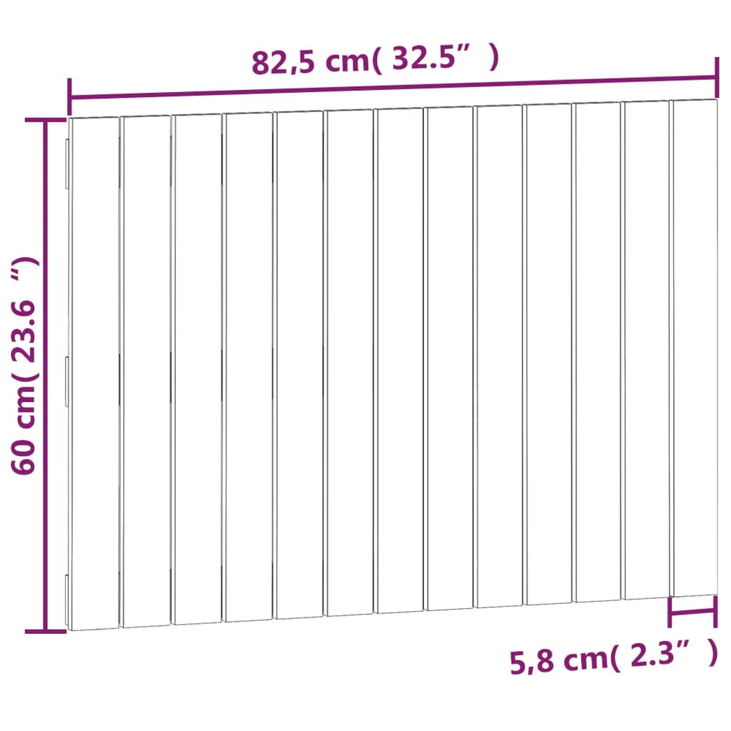 Tăblie de pat pentru perete, alb, 82,5x3x60 cm, lemn masiv pin - Lando
