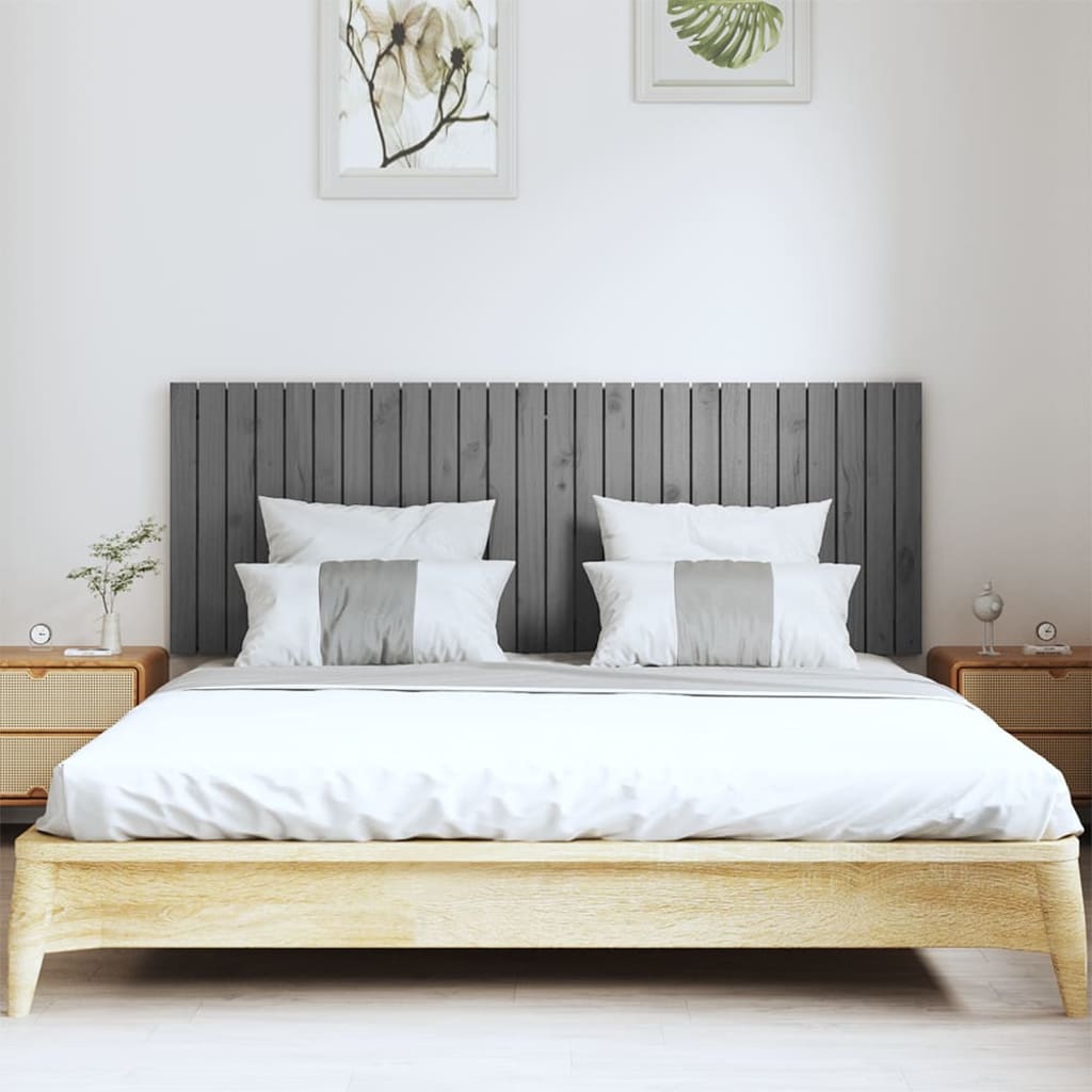 Tăblie de pat pentru perete, gri, 166x3x60 cm, lemn masiv pin - Lando