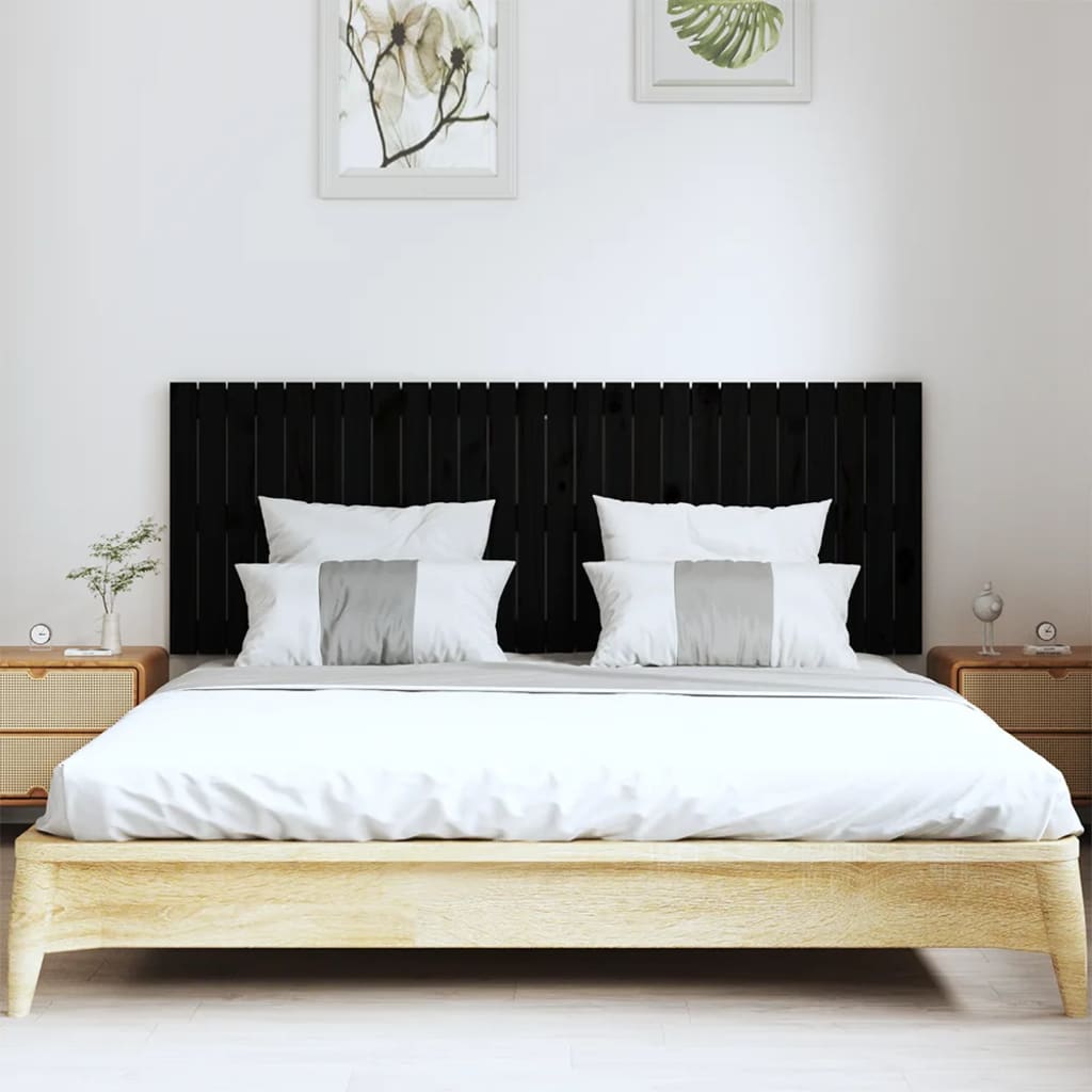 Tăblie de pat pentru perete, negru, 166x3x60 cm, lemn masiv pin - Lando