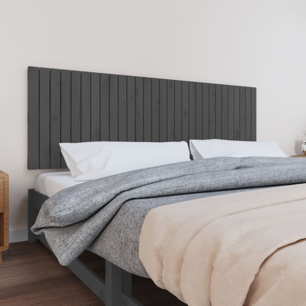 Tăblie de pat pentru perete, gri, 185x3x60 cm, lemn masiv pin - Lando