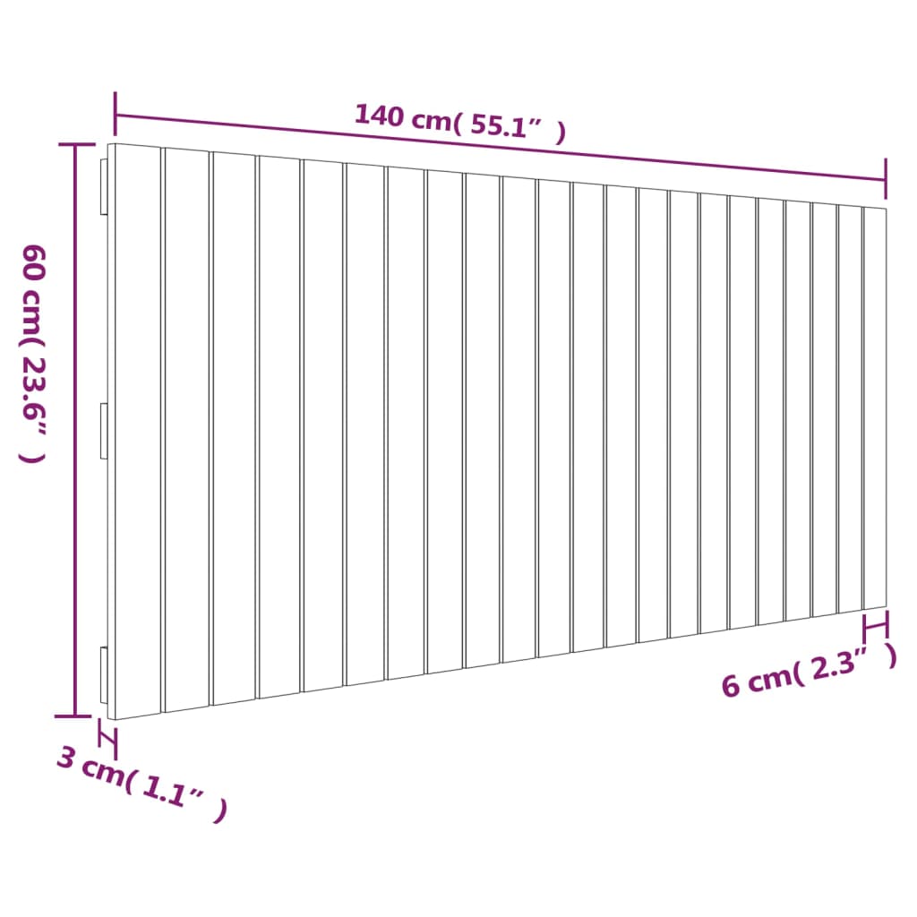 Tăblie de pat pentru perete, gri, 140x3x60 cm, lemn masiv pin - Lando