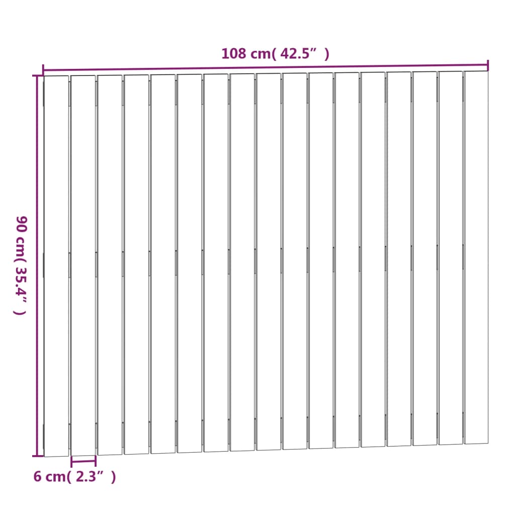 Tăblie de pat pentru perete, alb, 108x3x90 cm, lemn masiv pin - Lando