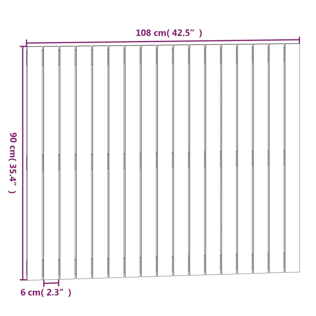 Tăblie de pat pentru perete, negru, 108x3x90 cm, lemn masiv pin - Lando