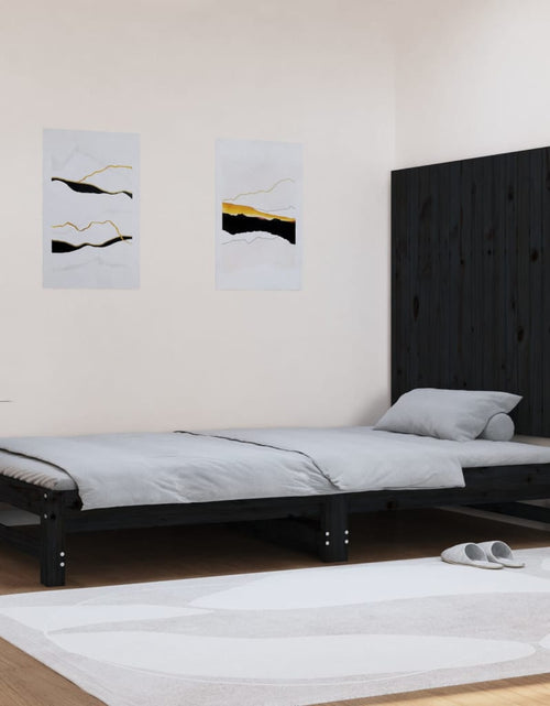 Загрузите изображение в средство просмотра галереи, Tăblie de pat pentru perete, negru, 108x3x90 cm, lemn masiv pin - Lando
