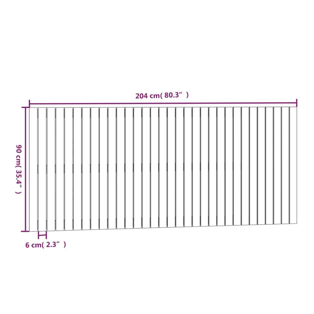 Tăblie de pat pentru perete, alb, 204x3x90 cm, lemn masiv pin - Lando