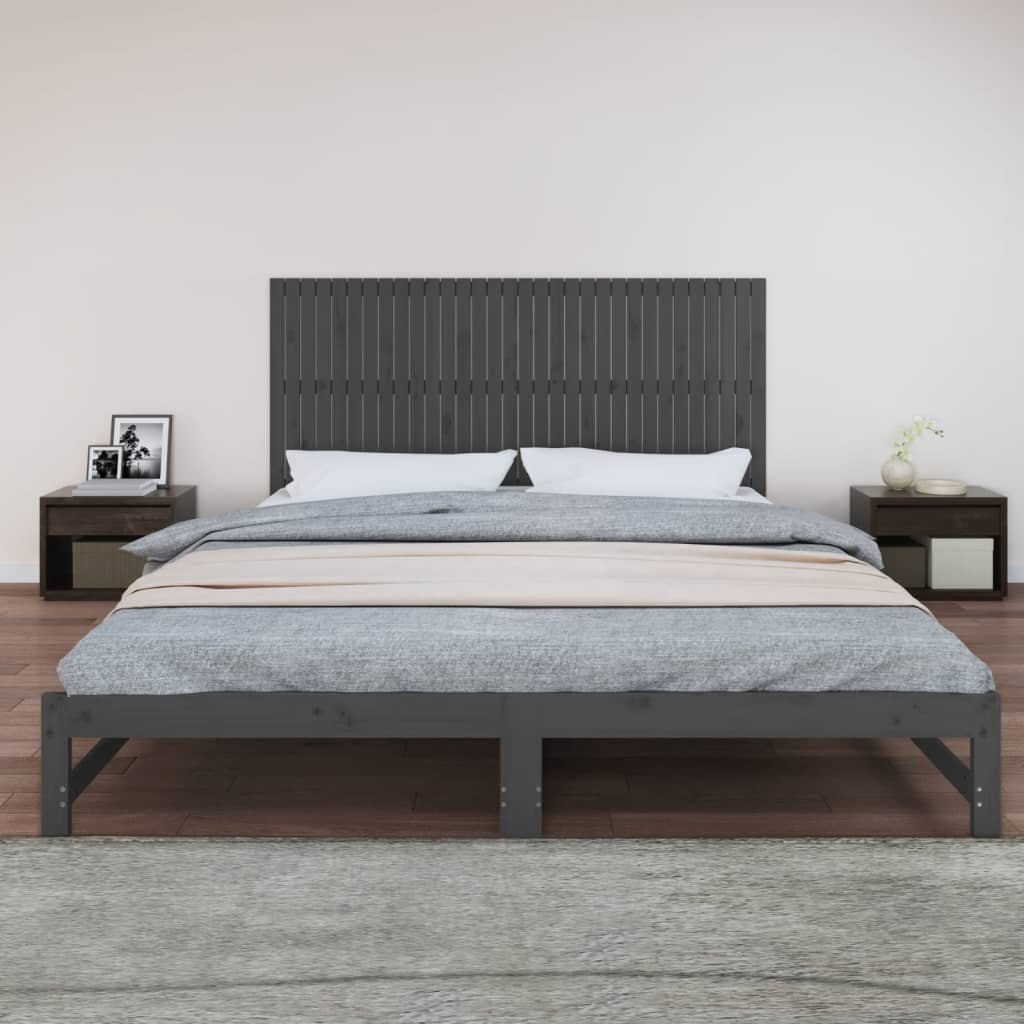 Tăblie de pat pentru perete, gri, 204x3x90 cm, lemn masiv pin - Lando