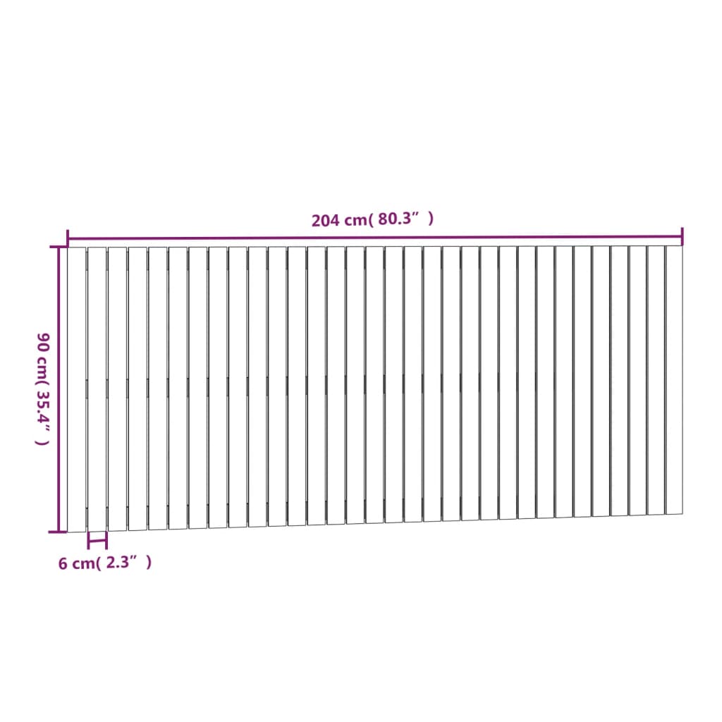 Tăblie de pat pentru perete, gri, 204x3x90 cm, lemn masiv pin - Lando