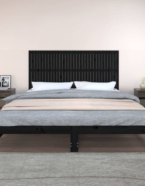 Загрузите изображение в средство просмотра галереи, Tăblie de pat pentru perete, negru, 204x3x90 cm, lemn masiv pin - Lando
