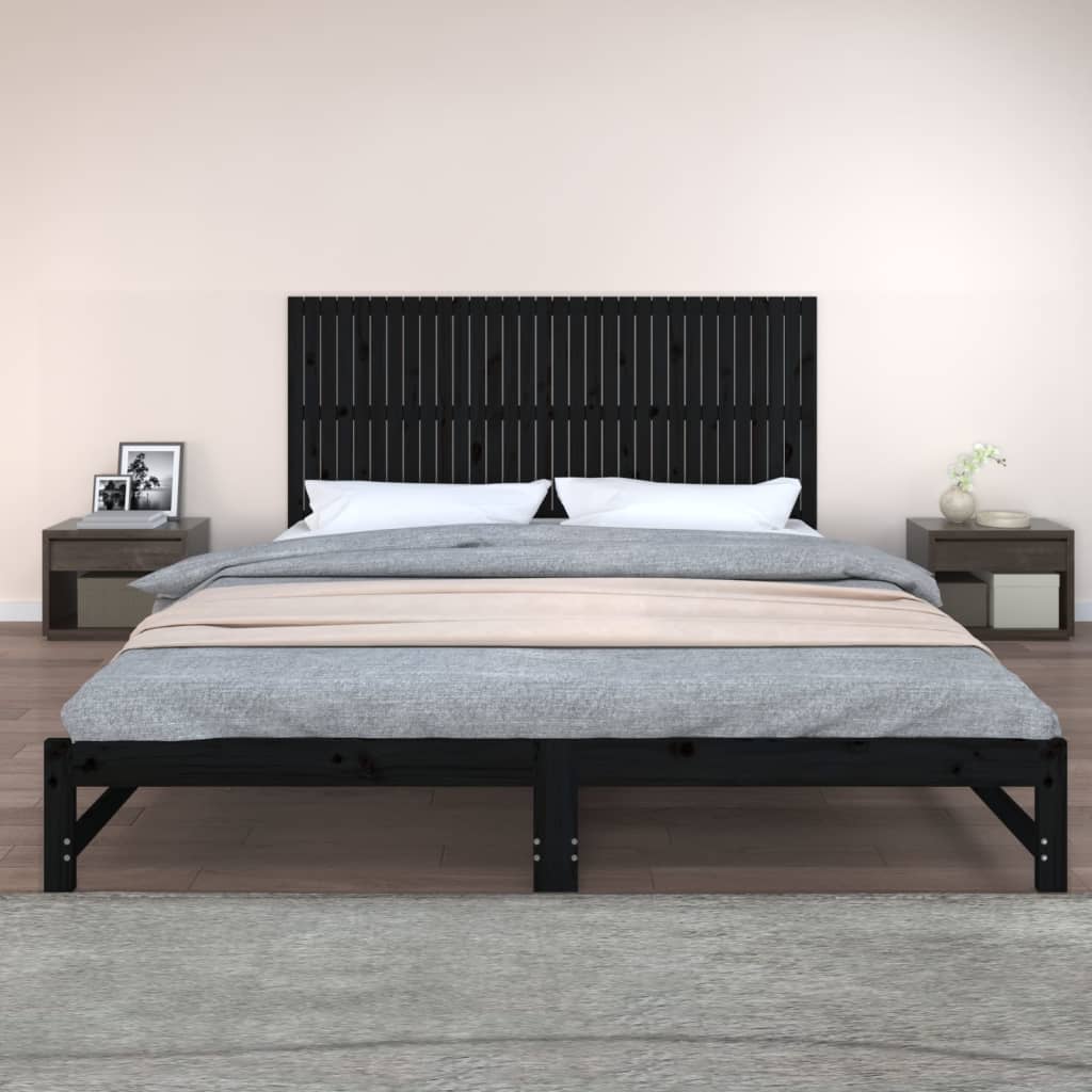 Tăblie de pat pentru perete, negru, 204x3x90 cm, lemn masiv pin - Lando