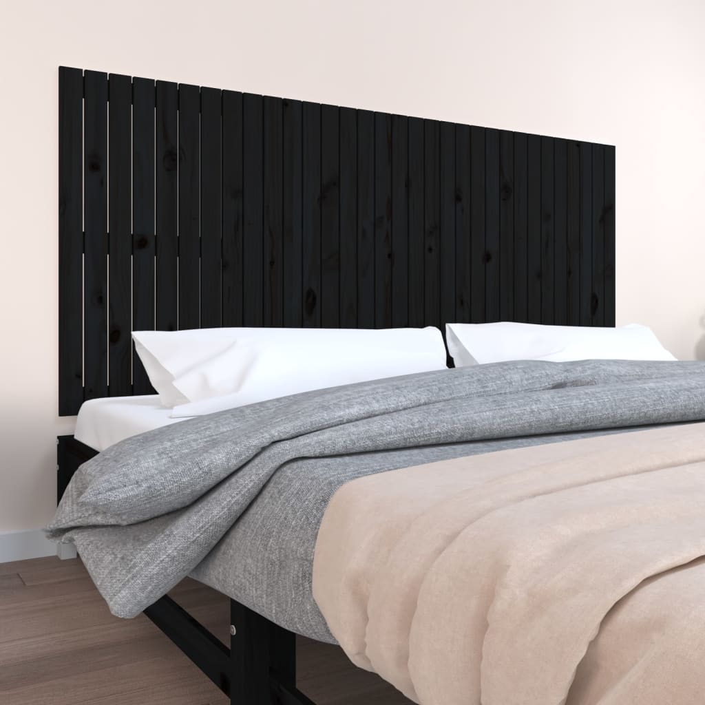 Tăblie de pat pentru perete, negru, 204x3x90 cm, lemn masiv pin - Lando