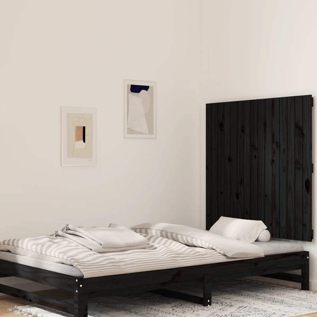 Tăblie de pat pentru perete, negru, 95,5x3x90cm, lemn masiv pin - Lando