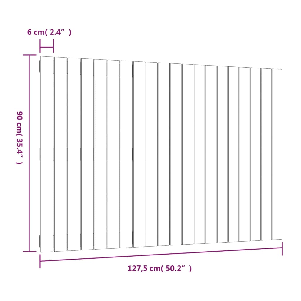 Tăblie de pat pentru perete, alb, 127,5x3x90 cm, lemn masiv pin - Lando