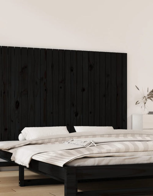 Загрузите изображение в средство просмотра галереи, Tăblie de pat pentru perete, negru, 147x3x90 cm, lemn masiv pin - Lando
