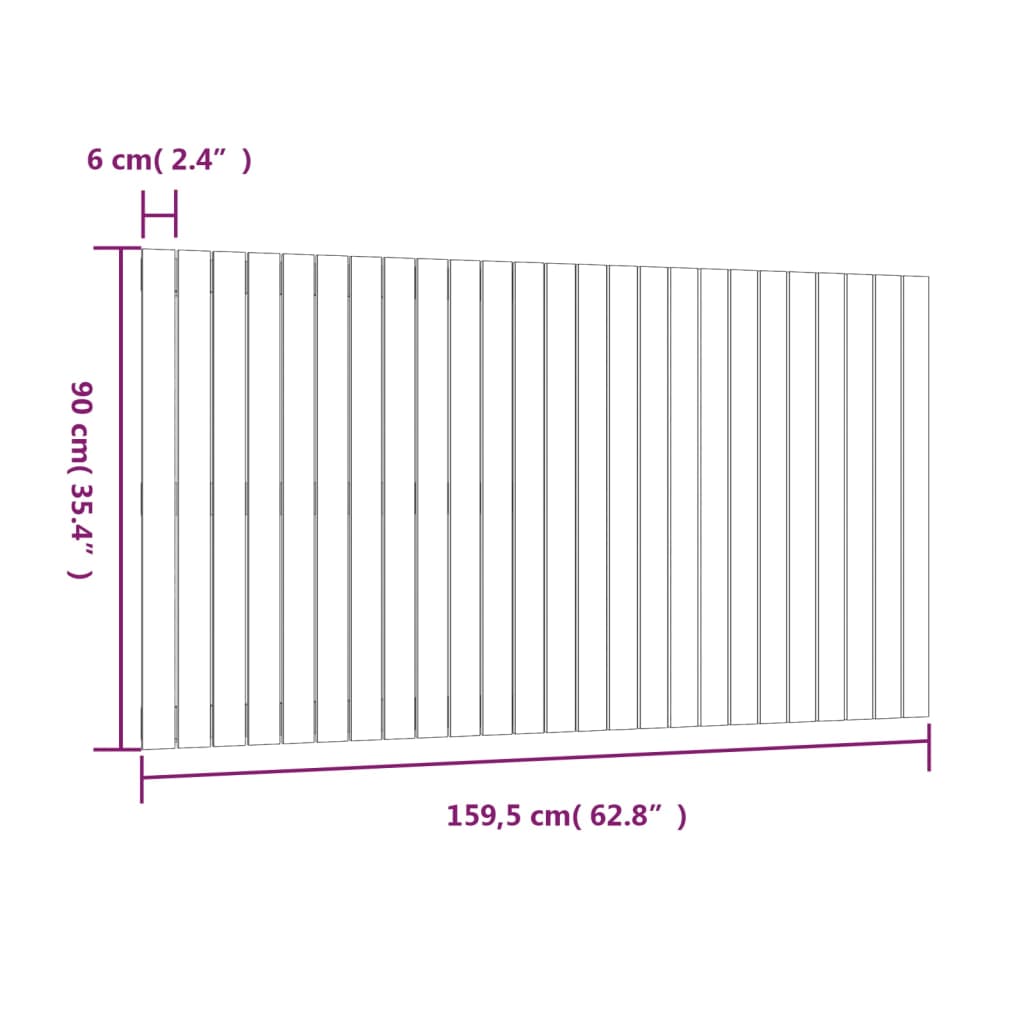 Tăblie de pat pentru perete, alb, 159,5x3x90 cm, lemn masiv pin - Lando
