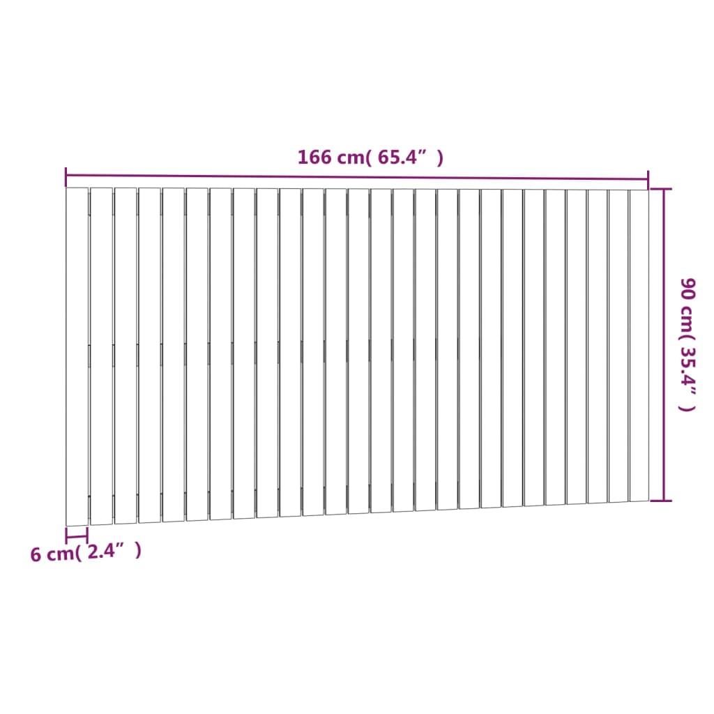 Tăblie de pat pentru perete, alb, 166x3x90 cm, lemn masiv pin - Lando