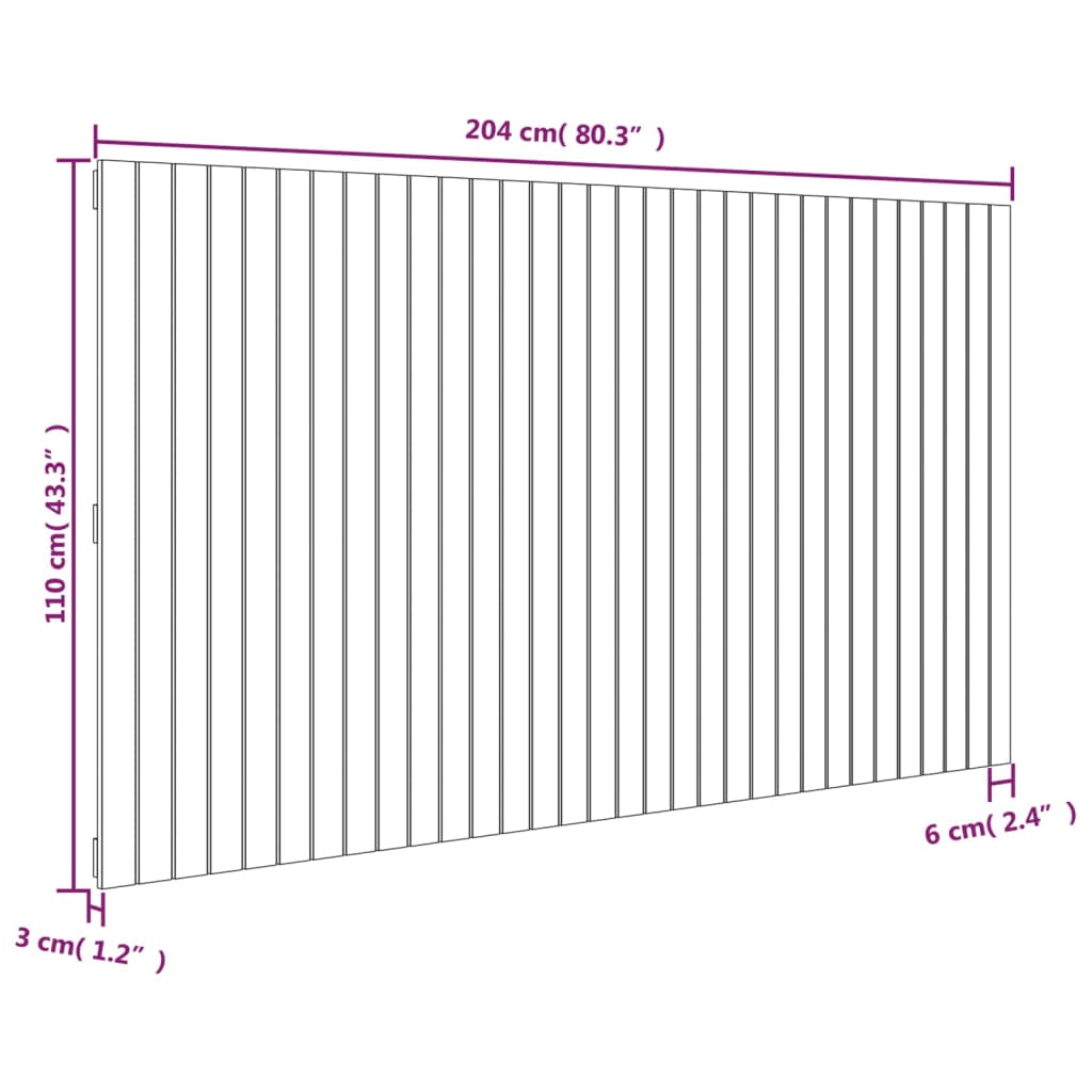 Tăblie de pat pentru perete, alb, 204x3x110 cm, lemn masiv pin - Lando